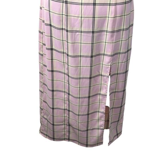 Urban Outfitters Cher Pink Plaid Maxi Slip Dress Black Lace Size Medium - Picture 10 of 16